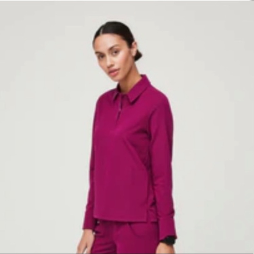 Mama long-sleeve polo scrub top magenta color